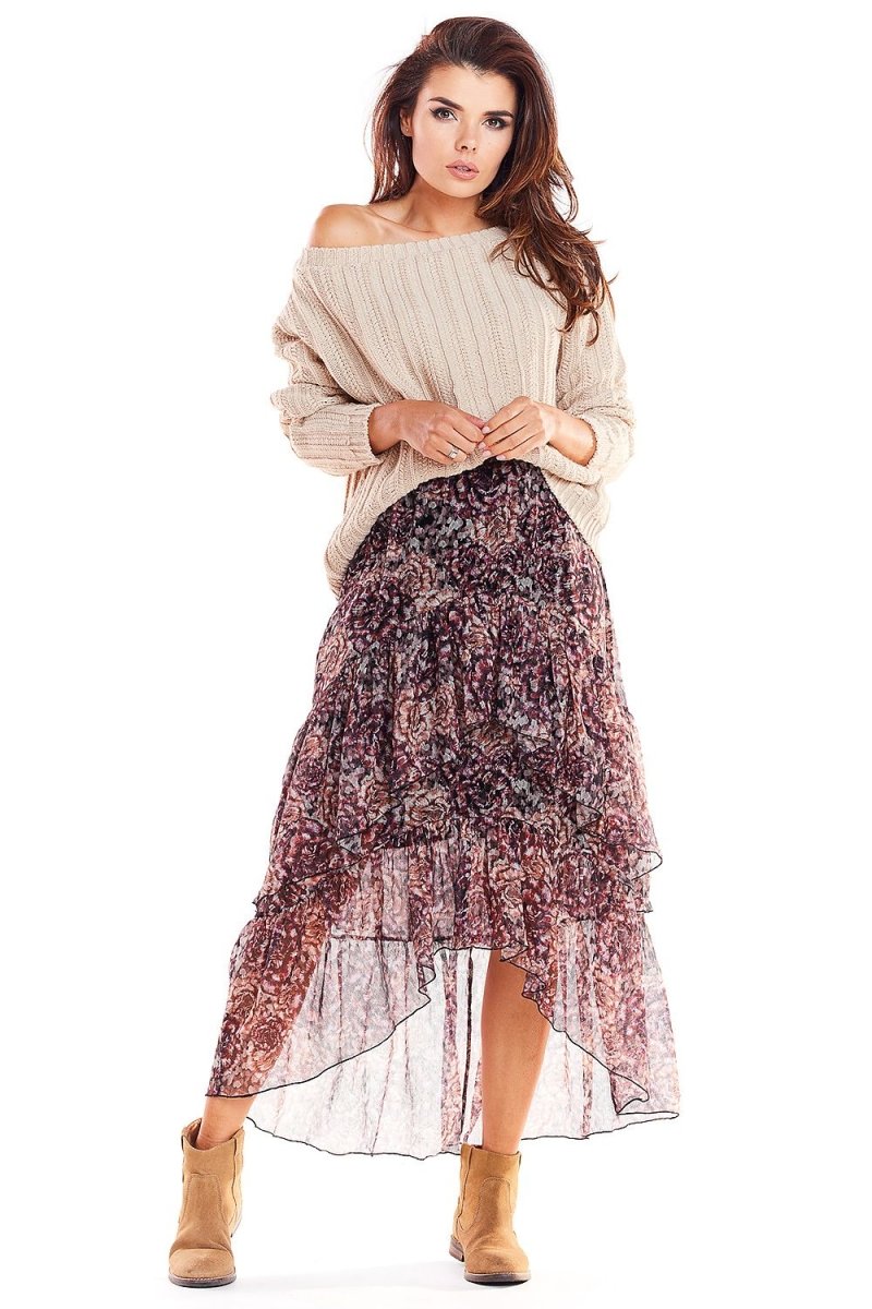 Elegant women's A-line cotton midi skirt in navy blue, office wear style by Awama - WowStore.live