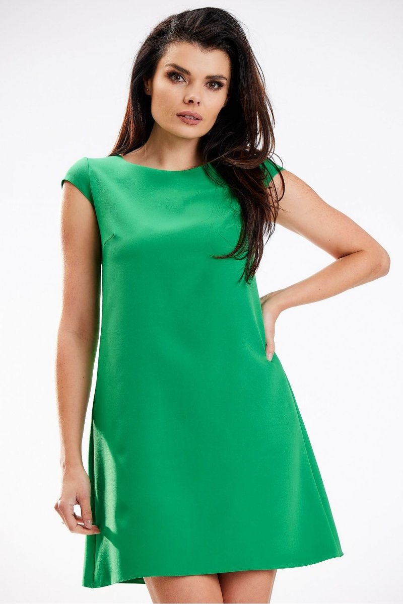 Elegant Awama day dress in navy blue - Wrap front knee-length casual chic dress
