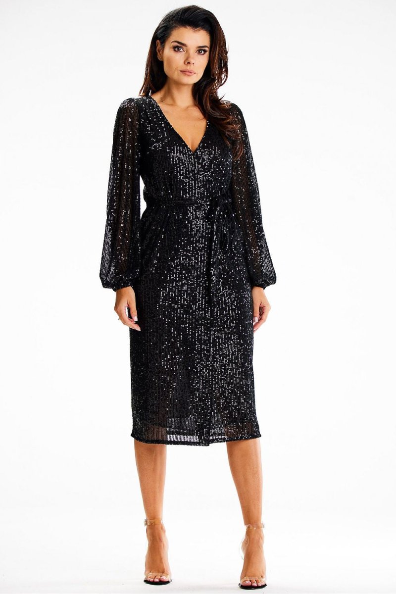 Elegant flowy evening dress model 189422 by Awama in deep navy - WowStore.live