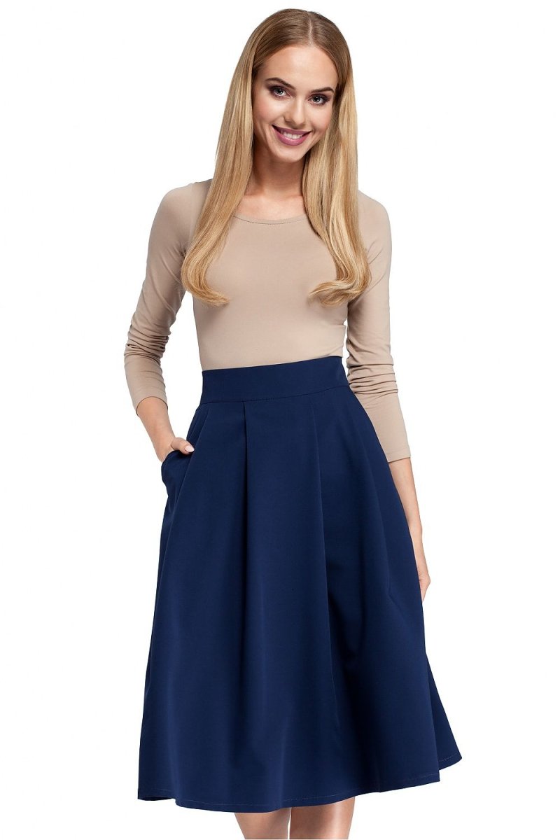 Elegant Moe Collection women's skirt in navy blue with subtle pleating and tailored fit - office wear essential