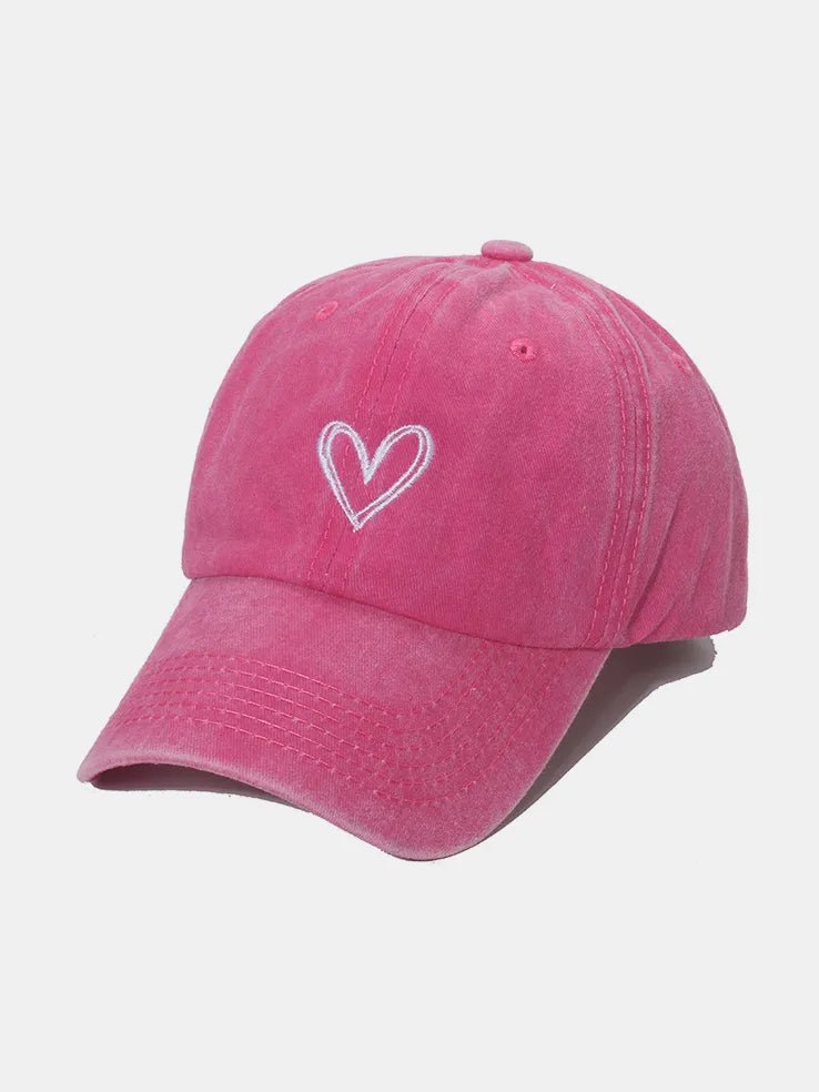 Embroidered Heart Washed Cotton Baseball Cap - Wow Store