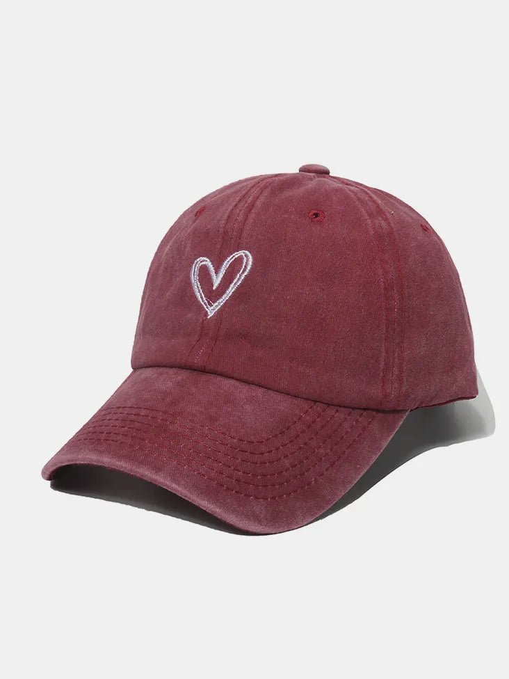 Embroidered Heart Washed Cotton Baseball Cap - Wow Store