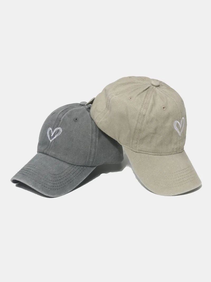 Embroidered Heart Washed Cotton Baseball Cap - Wow Store