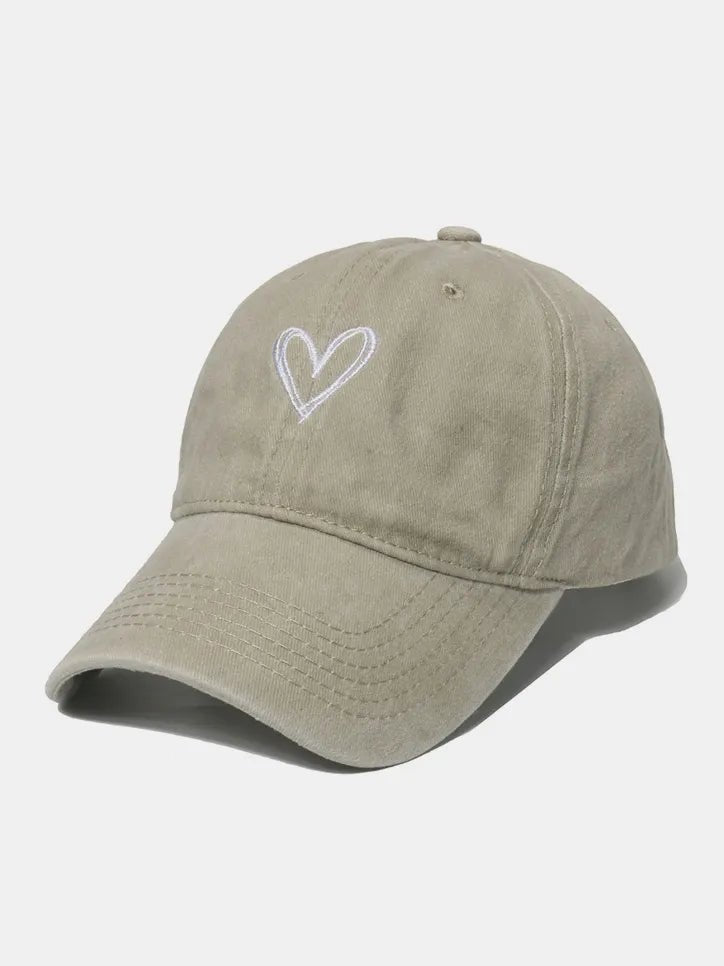 Embroidered Heart Washed Cotton Baseball Cap - Wow Store