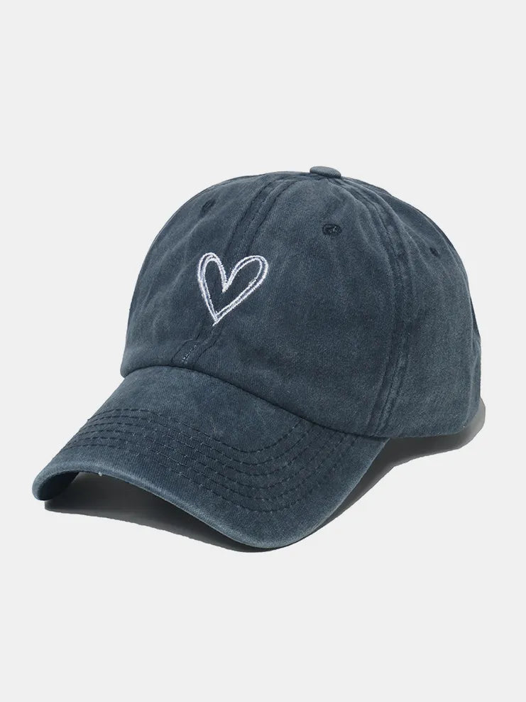 Embroidered Heart Washed Cotton Baseball Cap - Wow Store