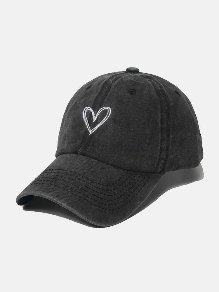 Embroidered Heart Washed Cotton Baseball Cap - Wow Store
