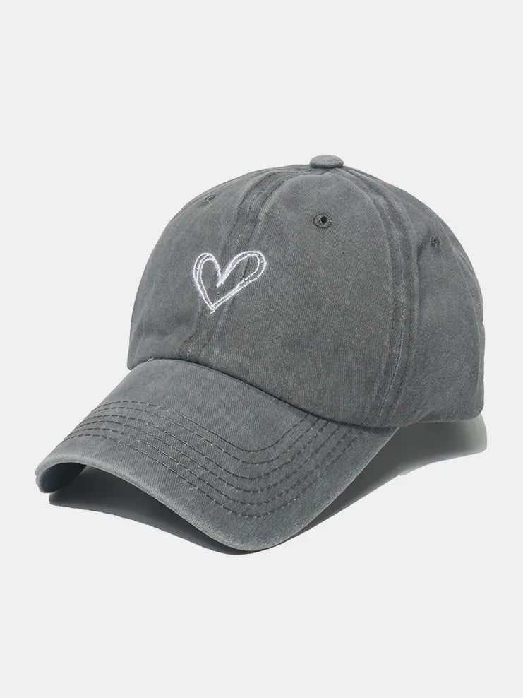 Embroidered Heart Washed Cotton Baseball Cap - Wow Store