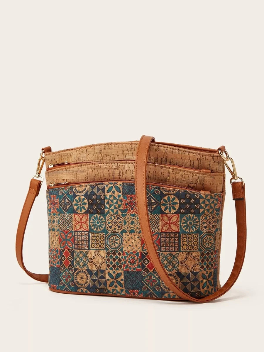 Ethnic Tree Bark Pattern Multi - Pocket Crossbody Bag - Wow Store