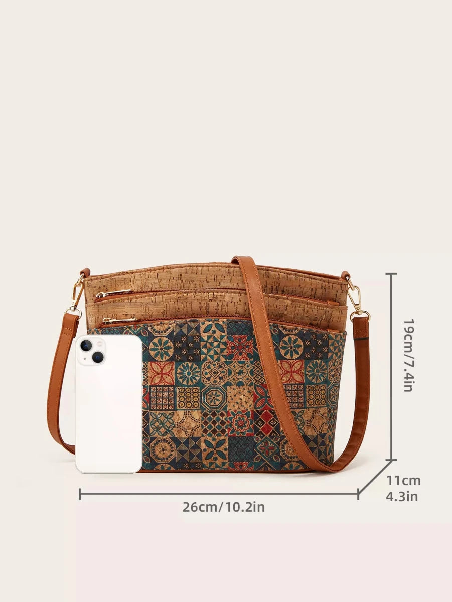 Ethnic Tree Bark Pattern Multi - Pocket Crossbody Bag - Wow Store