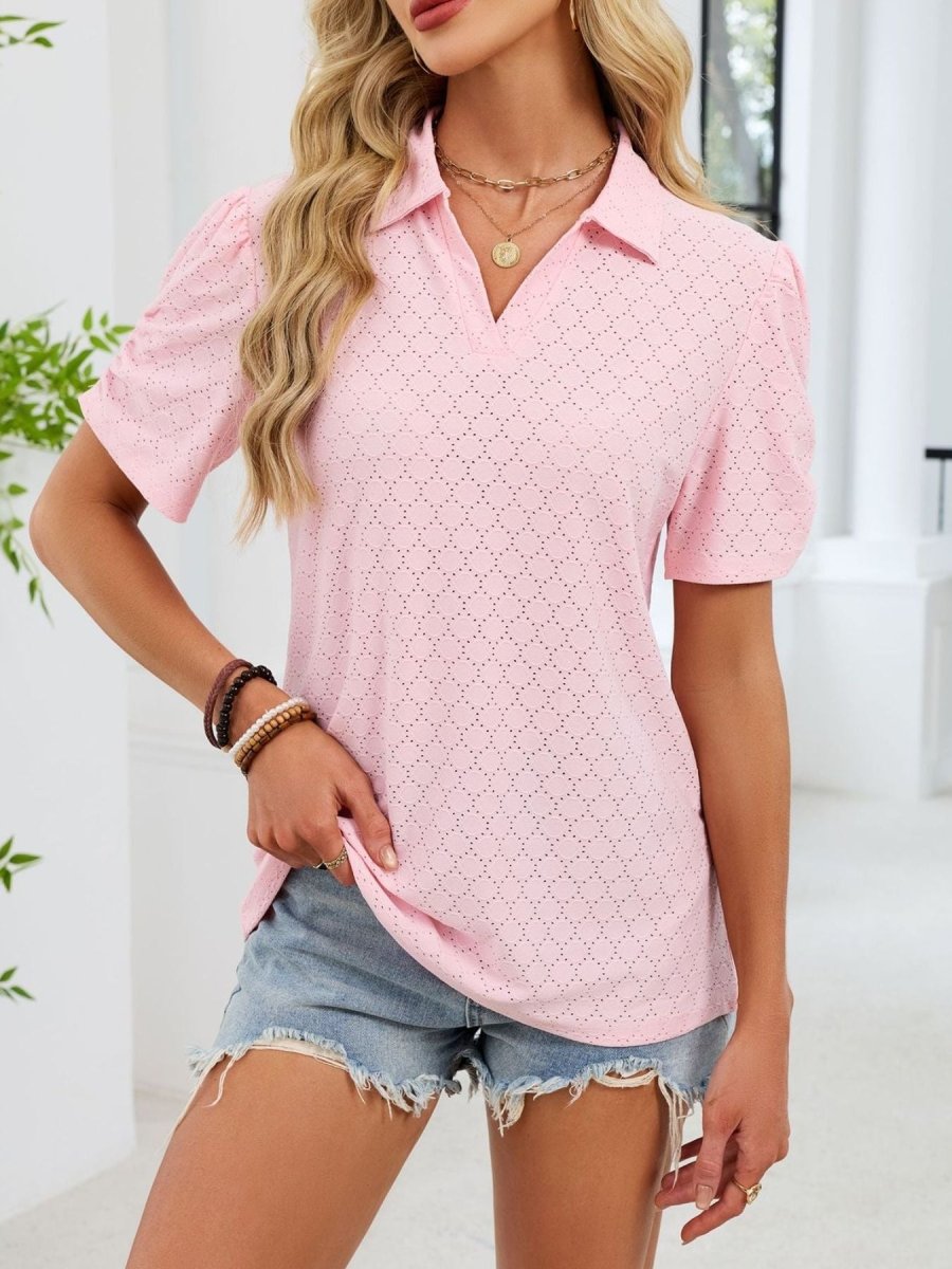 Eyelet Short Sleeve Blouse - Wow Store