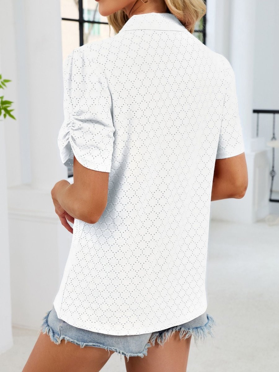 Eyelet Short Sleeve Blouse - Wow Store