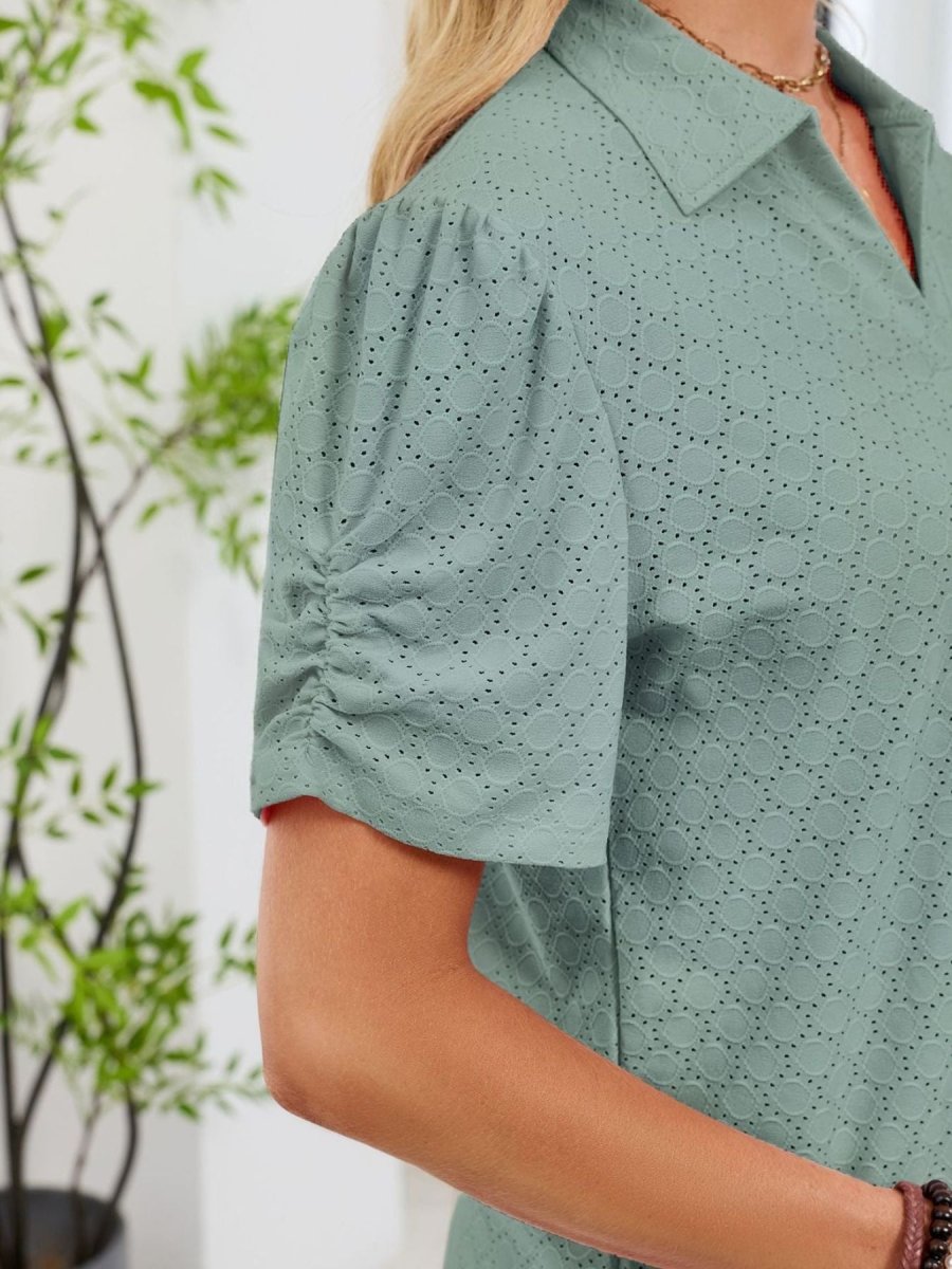 Eyelet Short Sleeve Blouse - Wow Store