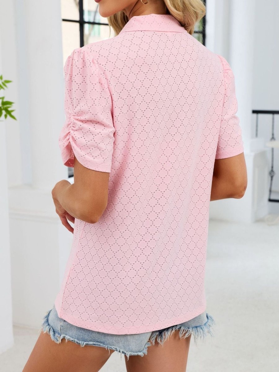 Eyelet Short Sleeve Blouse - Wow Store