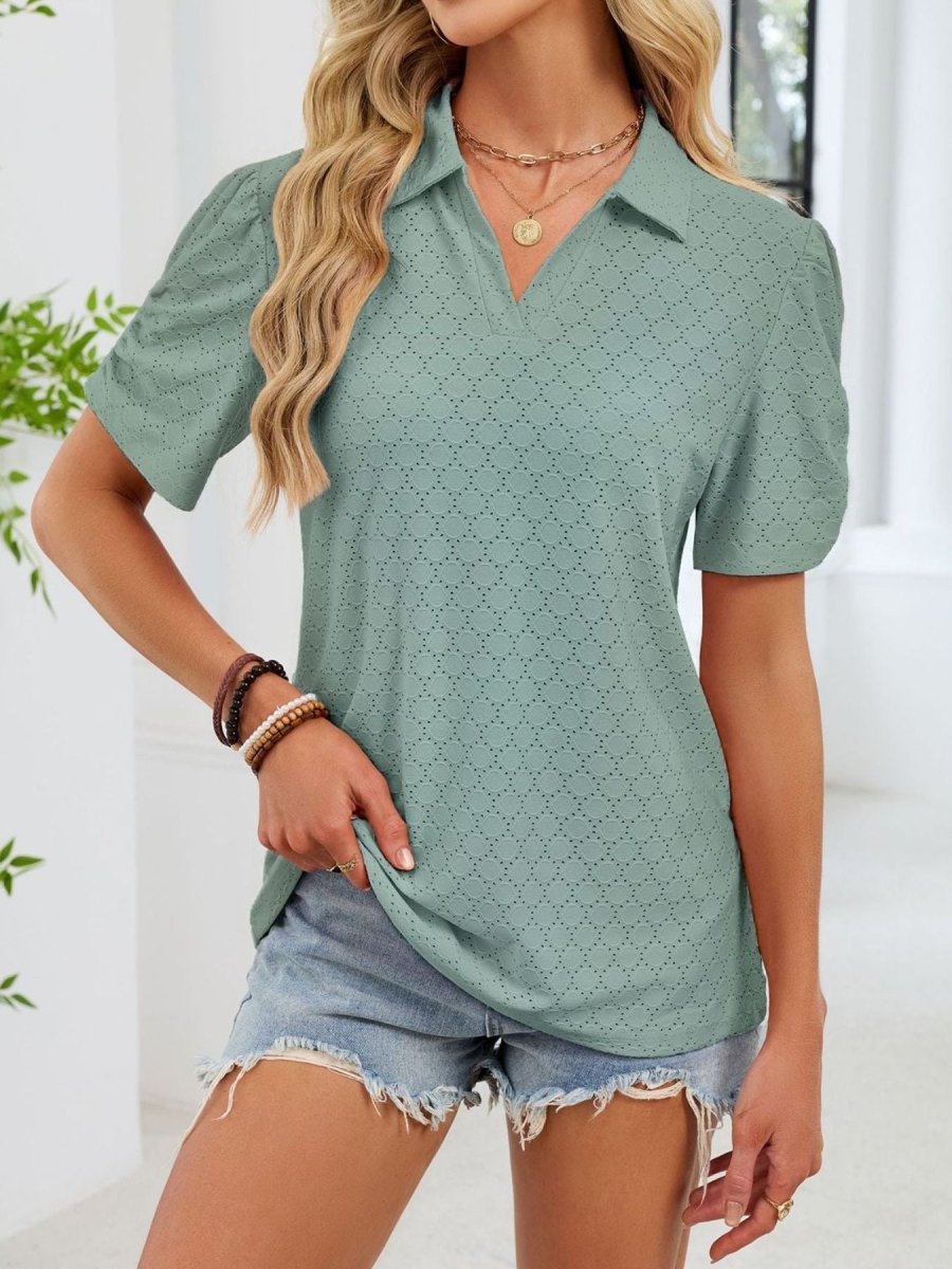 Eyelet Short Sleeve Blouse - Wow Store