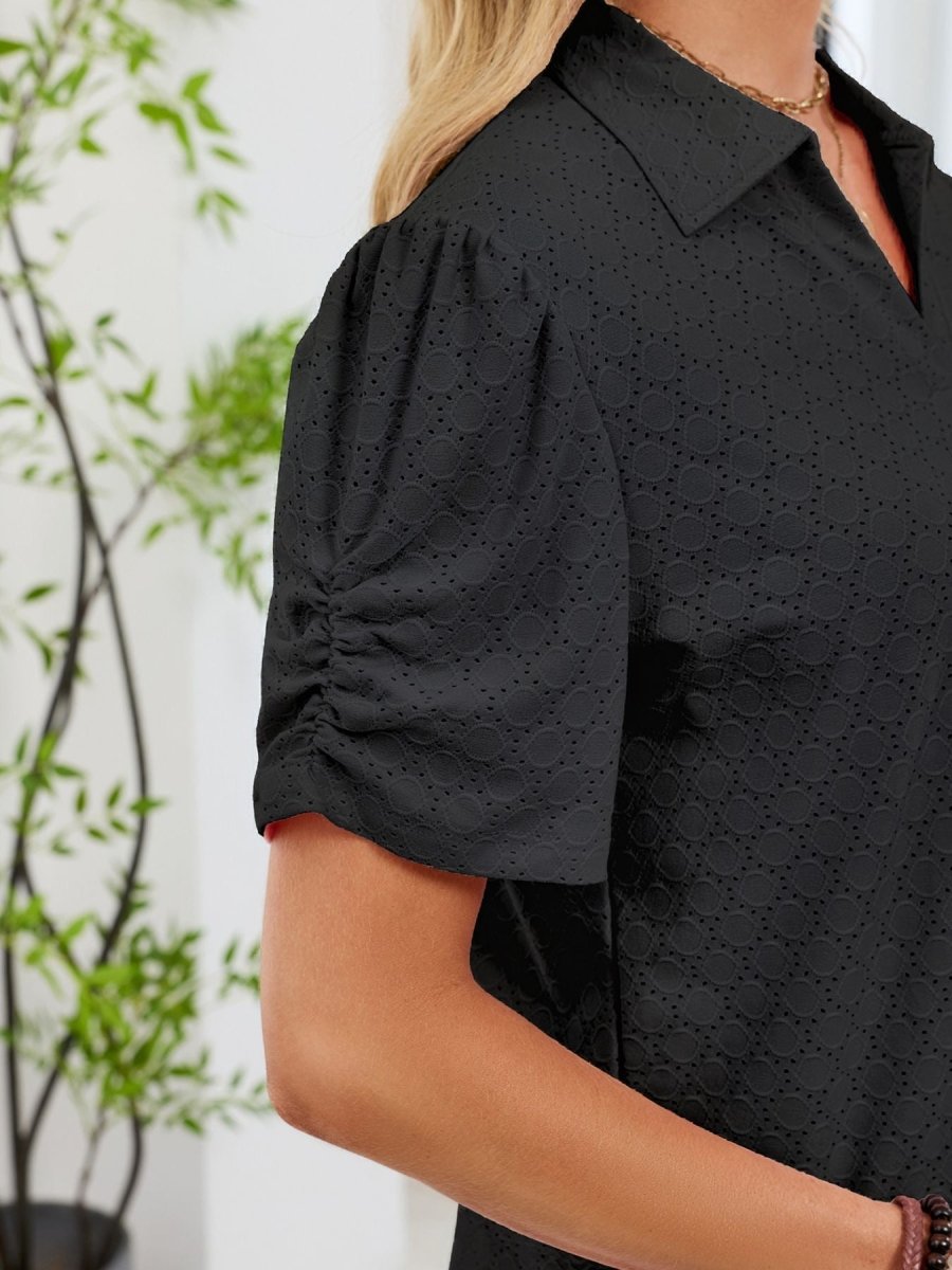 Eyelet Short Sleeve Blouse - Wow Store
