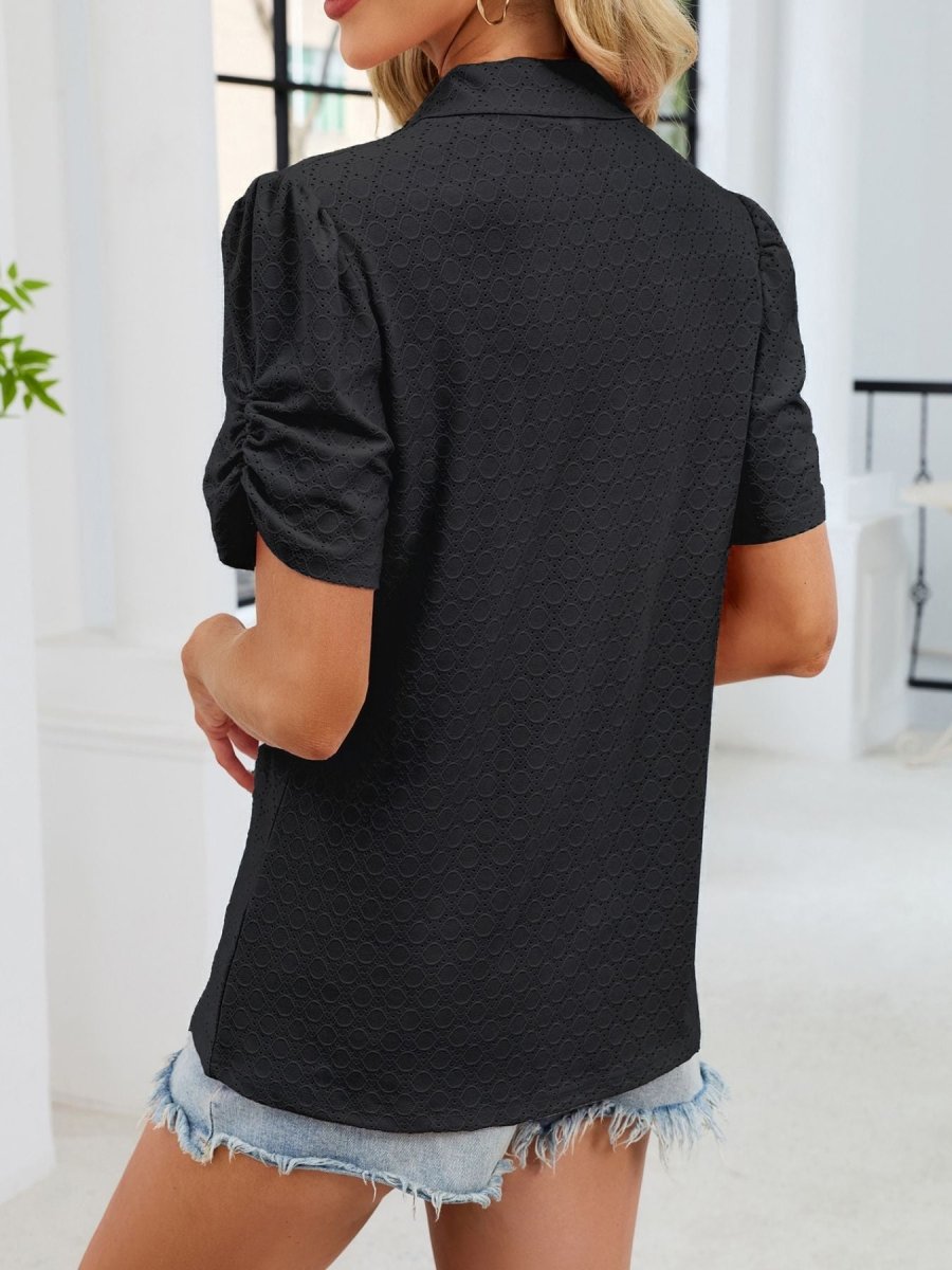 Eyelet Short Sleeve Blouse - Wow Store