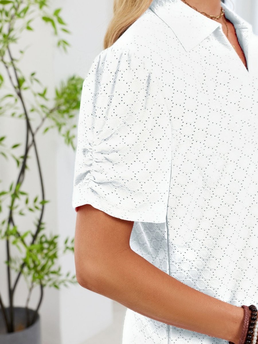 Eyelet Short Sleeve Blouse - Wow Store