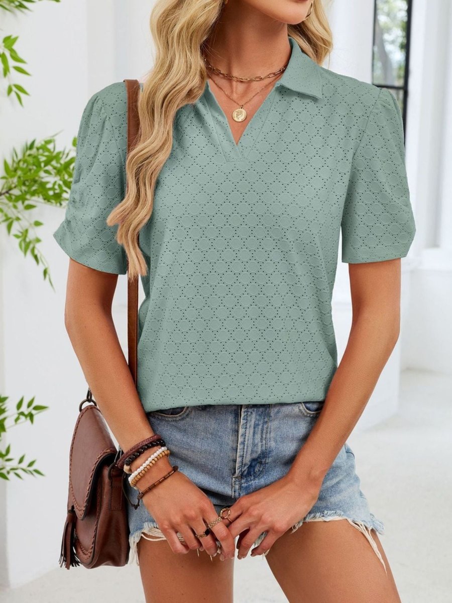 Eyelet Short Sleeve Blouse - Wow Store
