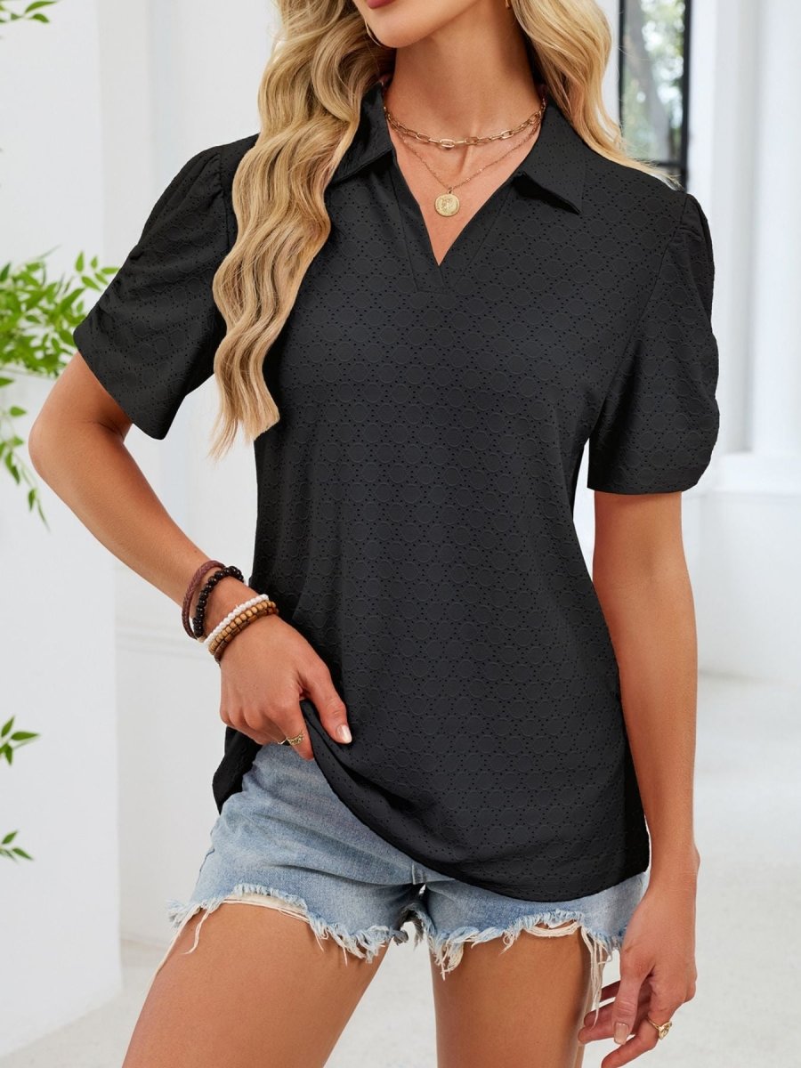 Eyelet Short Sleeve Blouse - Wow Store