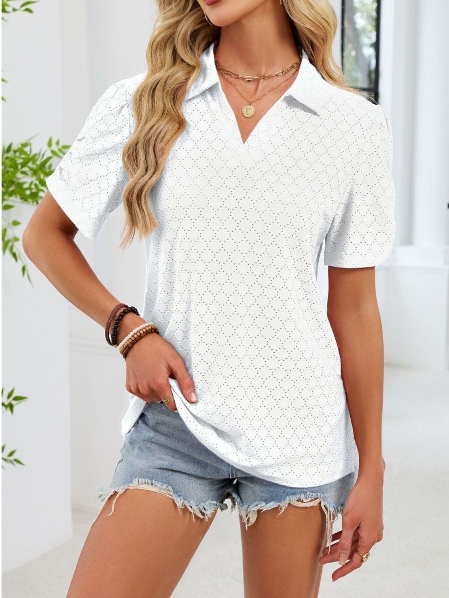 Eyelet Short Sleeve Blouse - Wow Store