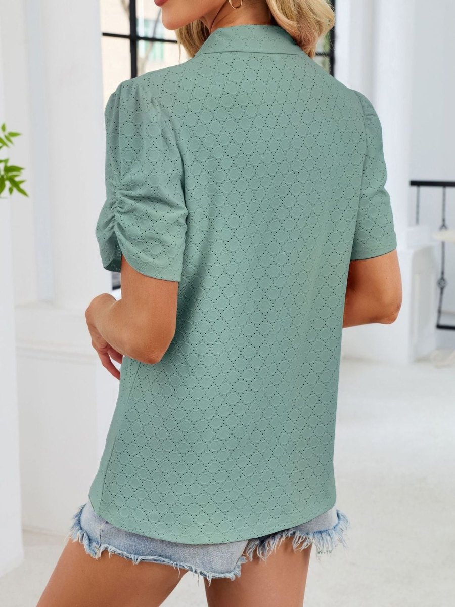 Eyelet Short Sleeve Blouse - Wow Store