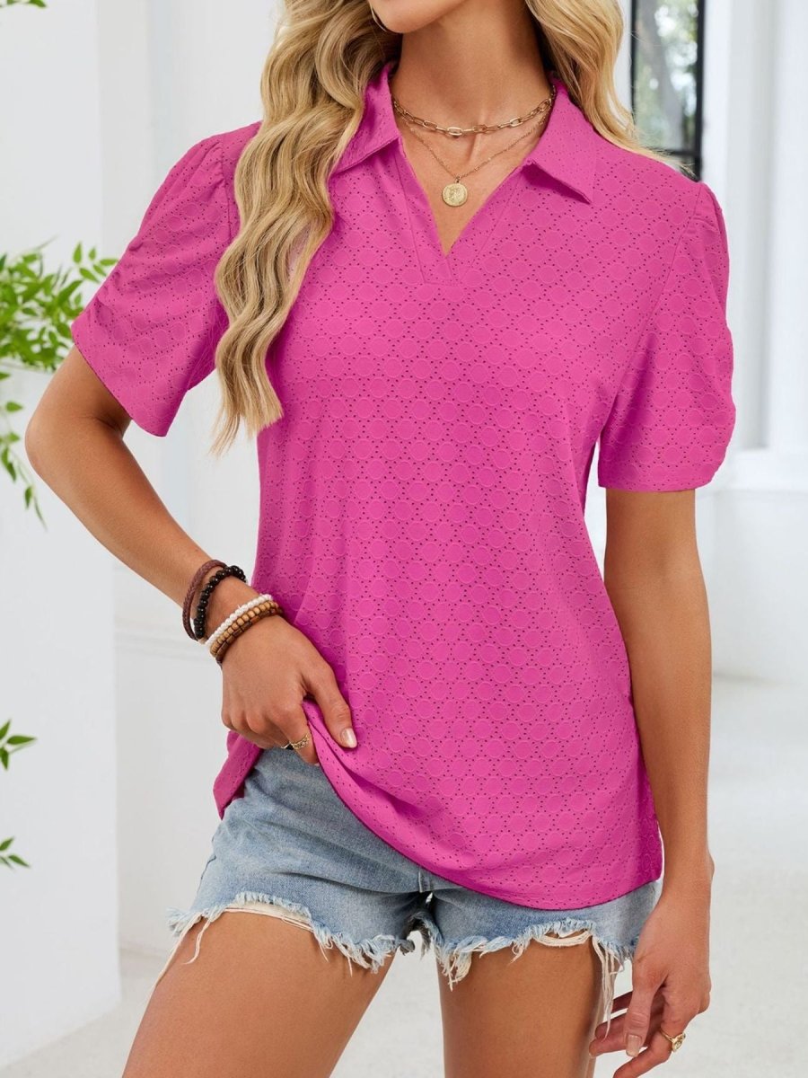 Eyelet Short Sleeve Blouse - Wow Store