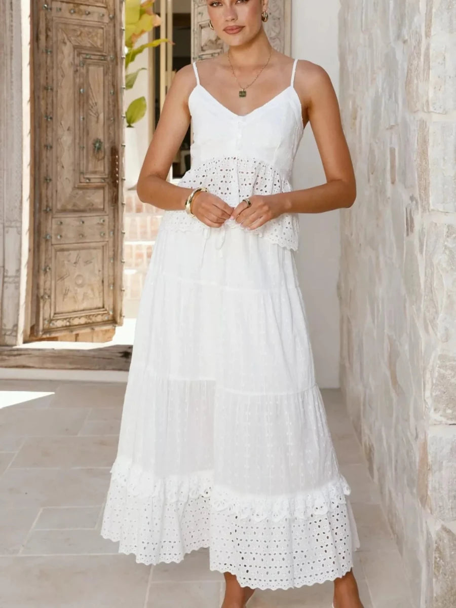 Eyelet V - Neck Cami and Skirt Set - Wow Store