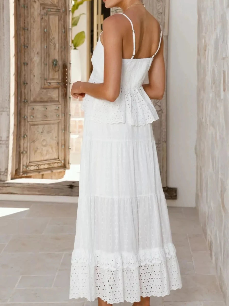 Eyelet V - Neck Cami and Skirt Set - Wow Store