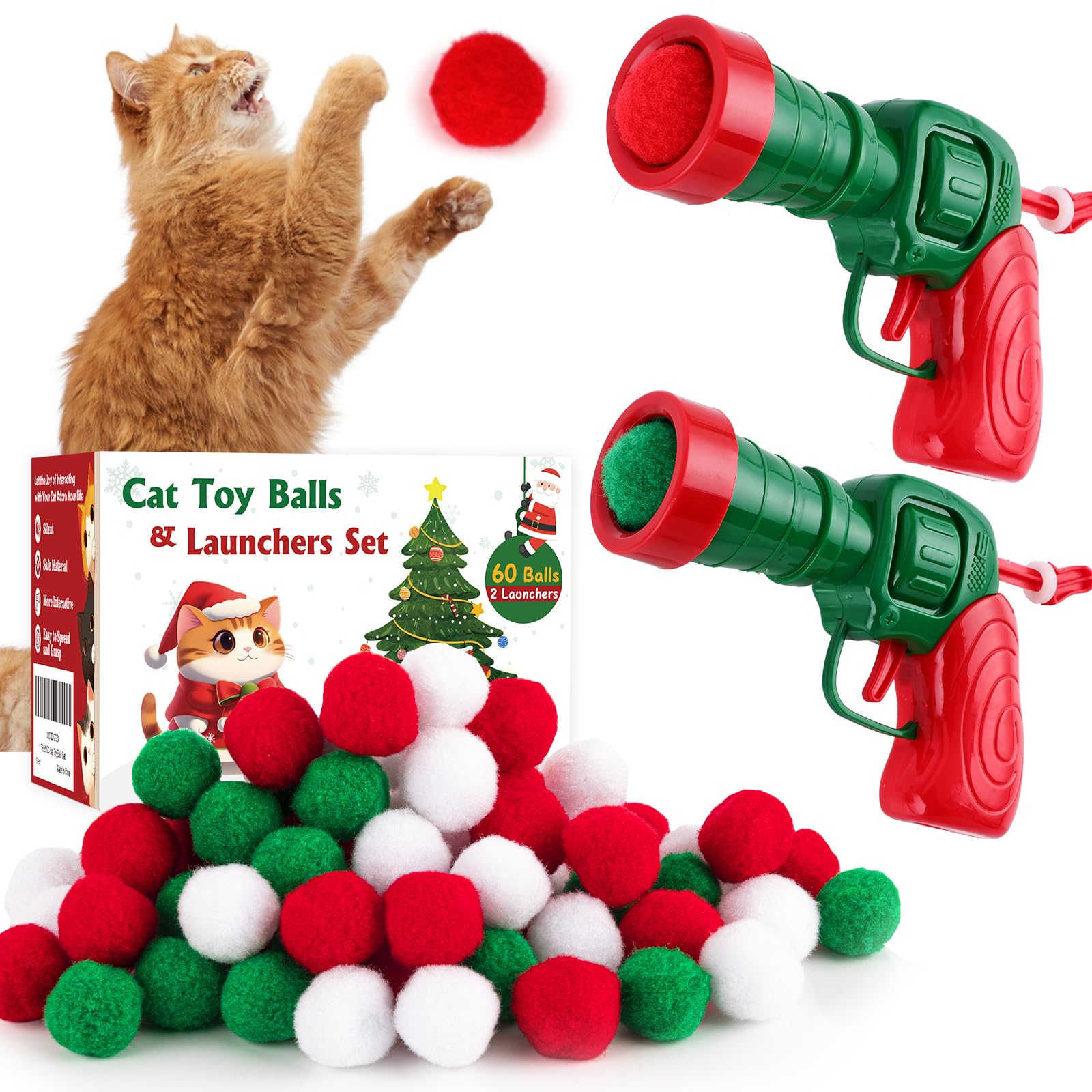 Interactive Cat Toy Ball Launcher Set with 60 Pom Pom Balls