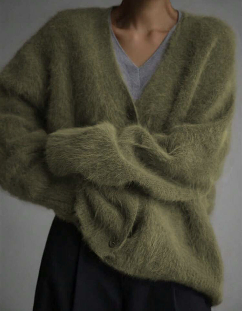 Fluffy Oversized V-Neck Cardigan