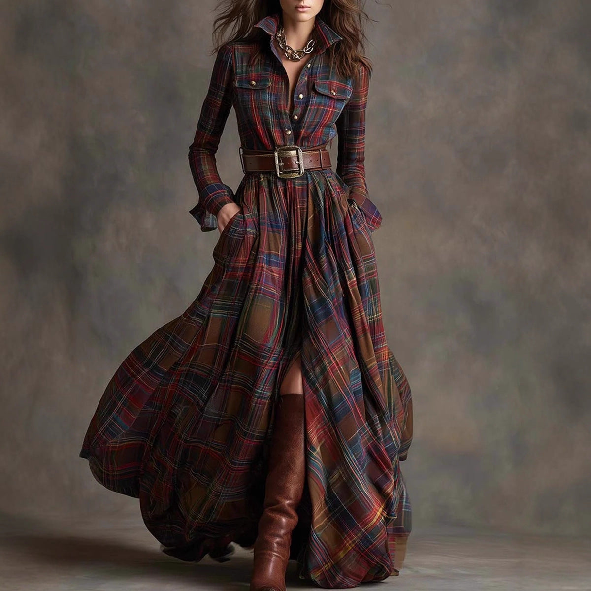 Plaid Maxi Shirt Dress