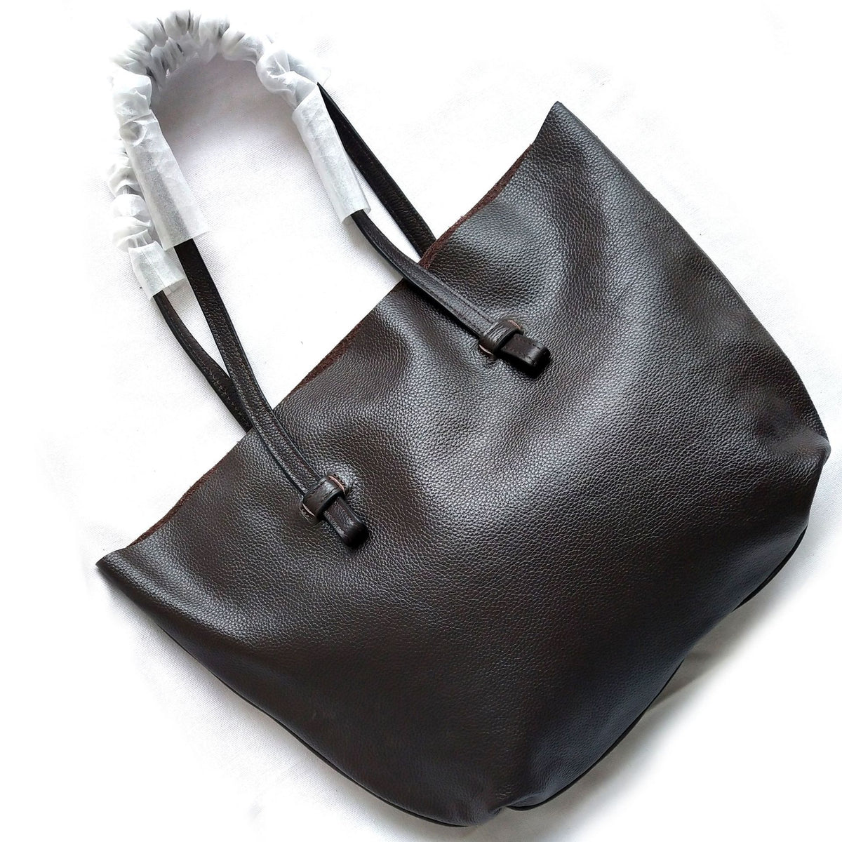 Soft Leather Tote Bag with Knot-Tied Straps