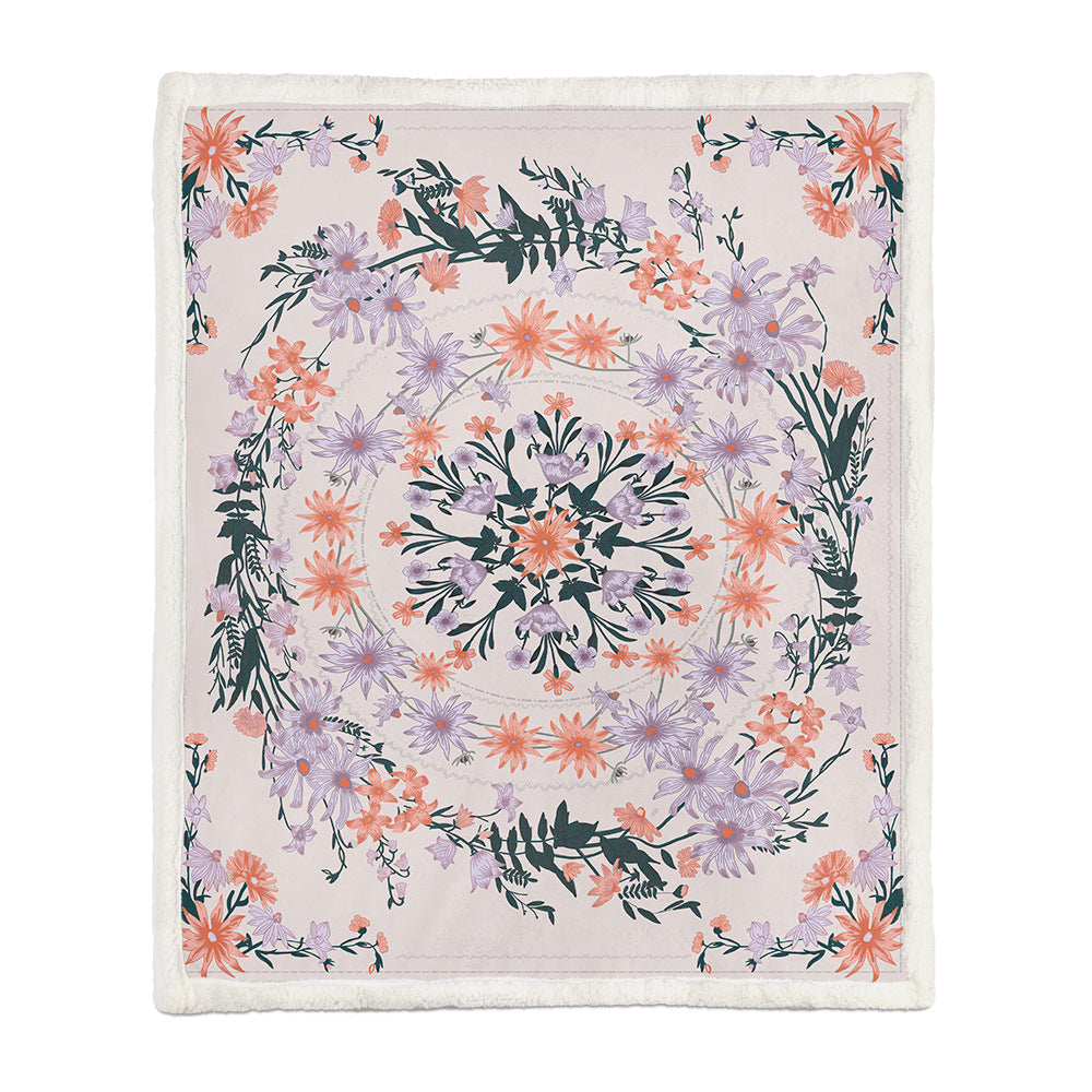 Floral Medallion Flannel Blanket with Sherpa Back