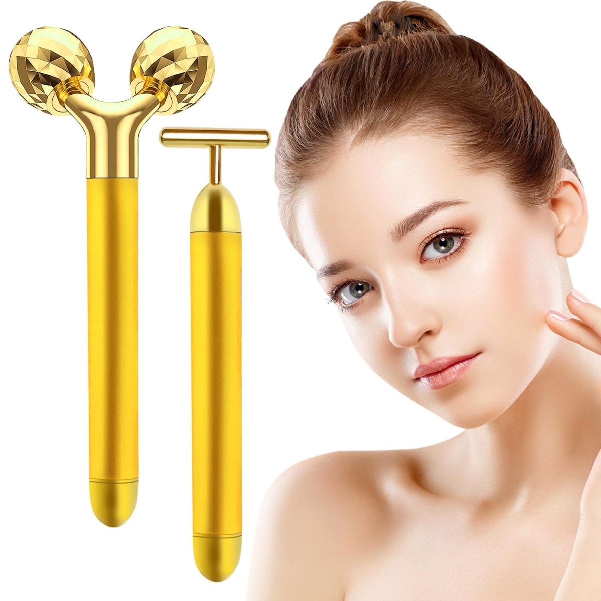 Face Massager Electric Skin Care Tool 24k Golden T Shape Beauty Bar & 3D Roller Massager Vibration Facial Lifting and Body Treatment Tool Kit Reduce Puffiness Improve Wrinkles Anti Aging Device - WowStore.live