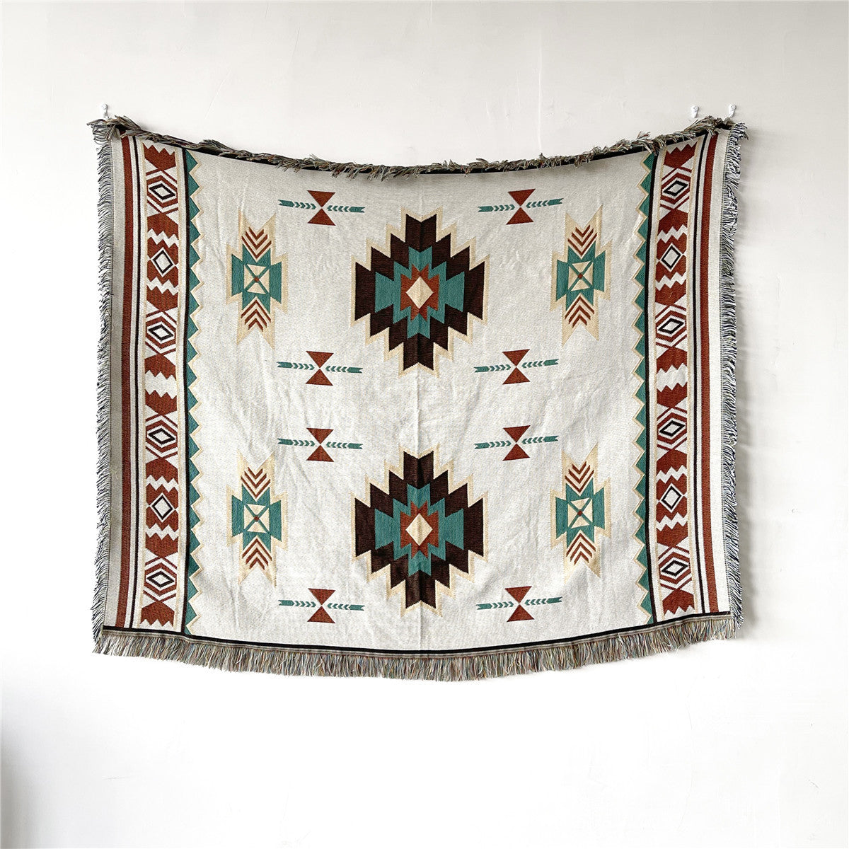 Woven Tapestry Throw with Fringe, 130 × 150 cm