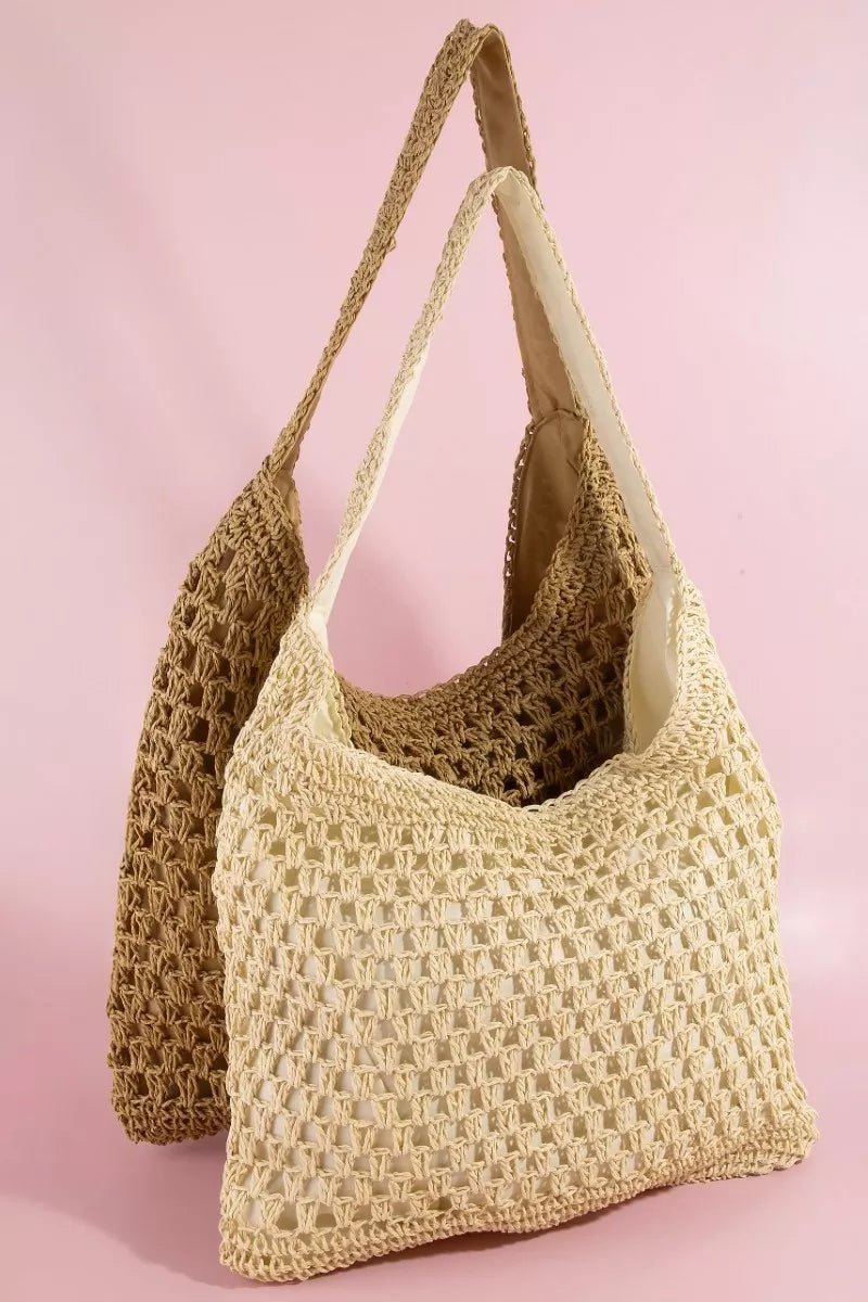 Intricate straw weave shoulder bag with large bohemian design – Fame Intricate Straw Weave Large Shoulder Bag