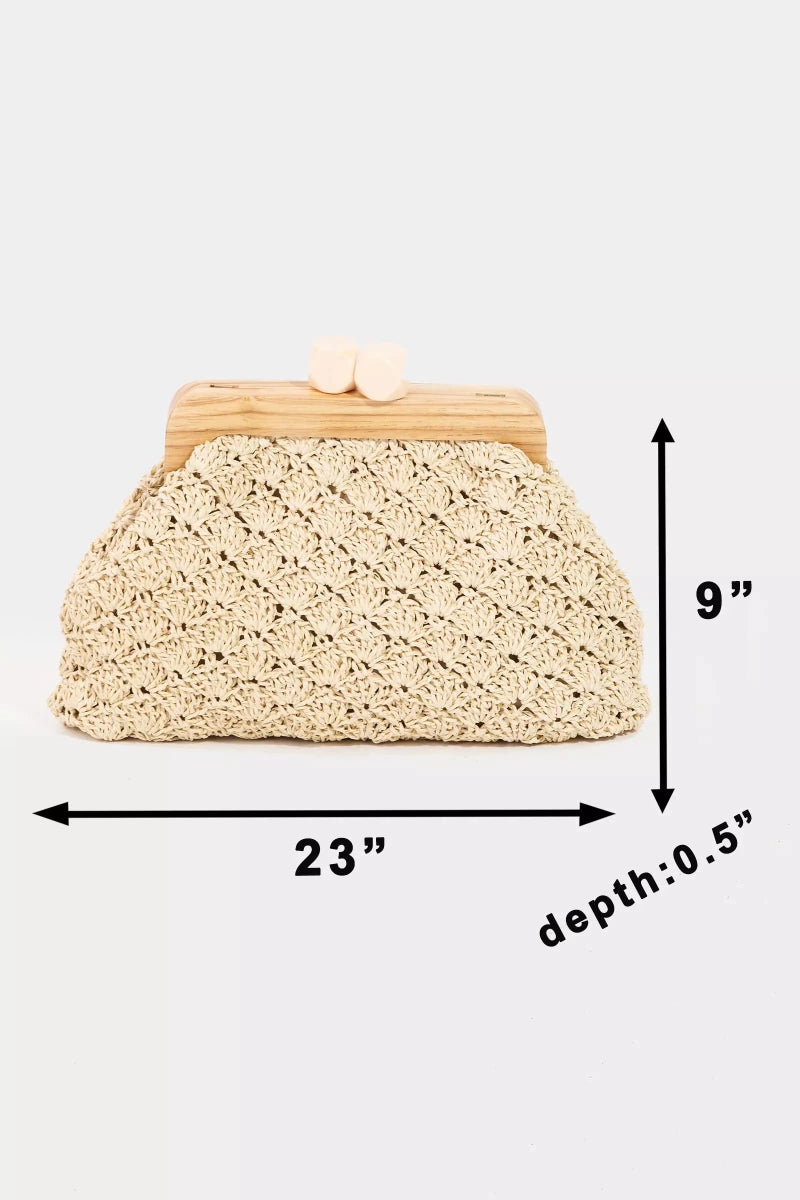 Fame Straw Braided Wooden Frame Cluch Bag - Wow Store