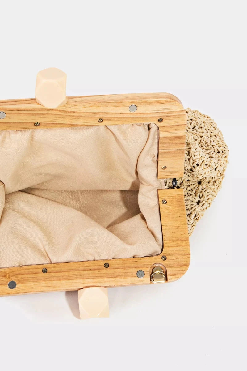 Fame Straw Braided Wooden Frame Cluch Bag - Wow Store
