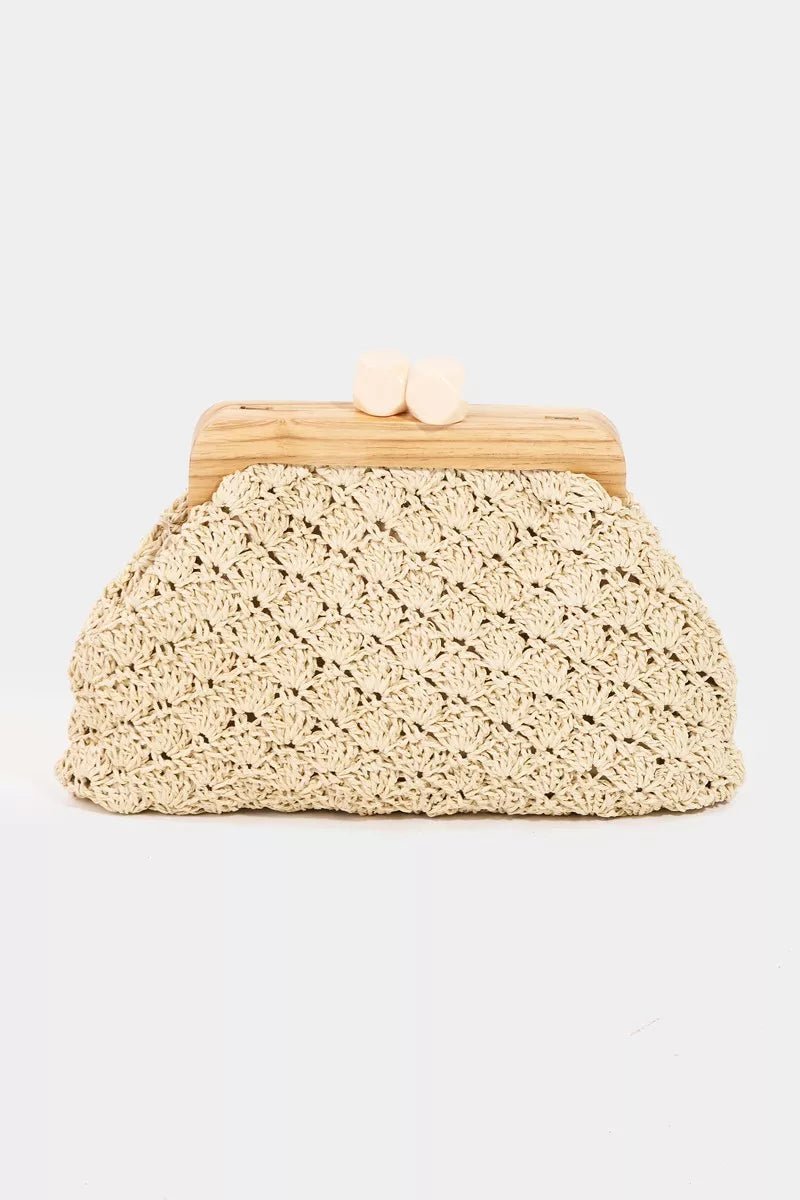 Fame Straw Braided Wooden Frame Cluch Bag - Wow Store