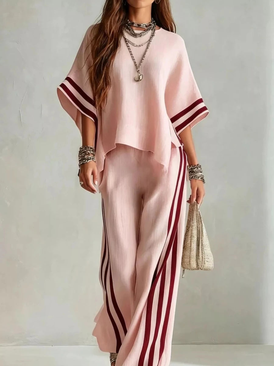 Faye Striped 3/4 Sleeve Top and Pants Set - WowStore.live