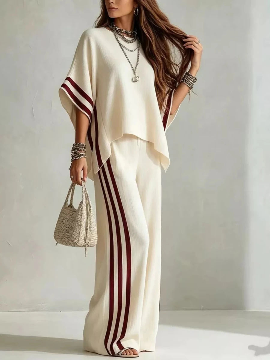 Faye Striped 3/4 Sleeve Top and Pants Set - WowStore.live