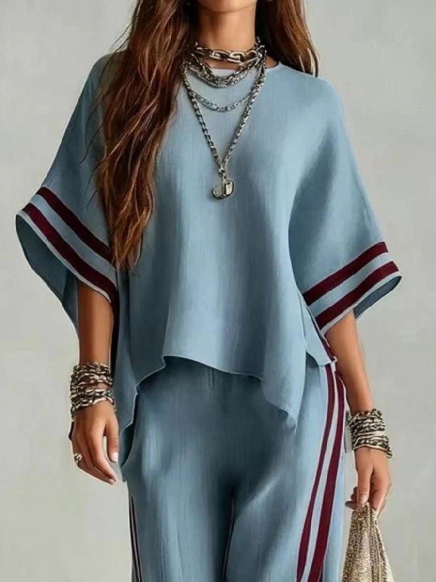 Faye Striped 3/4 Sleeve Top and Pants Set - WowStore.live