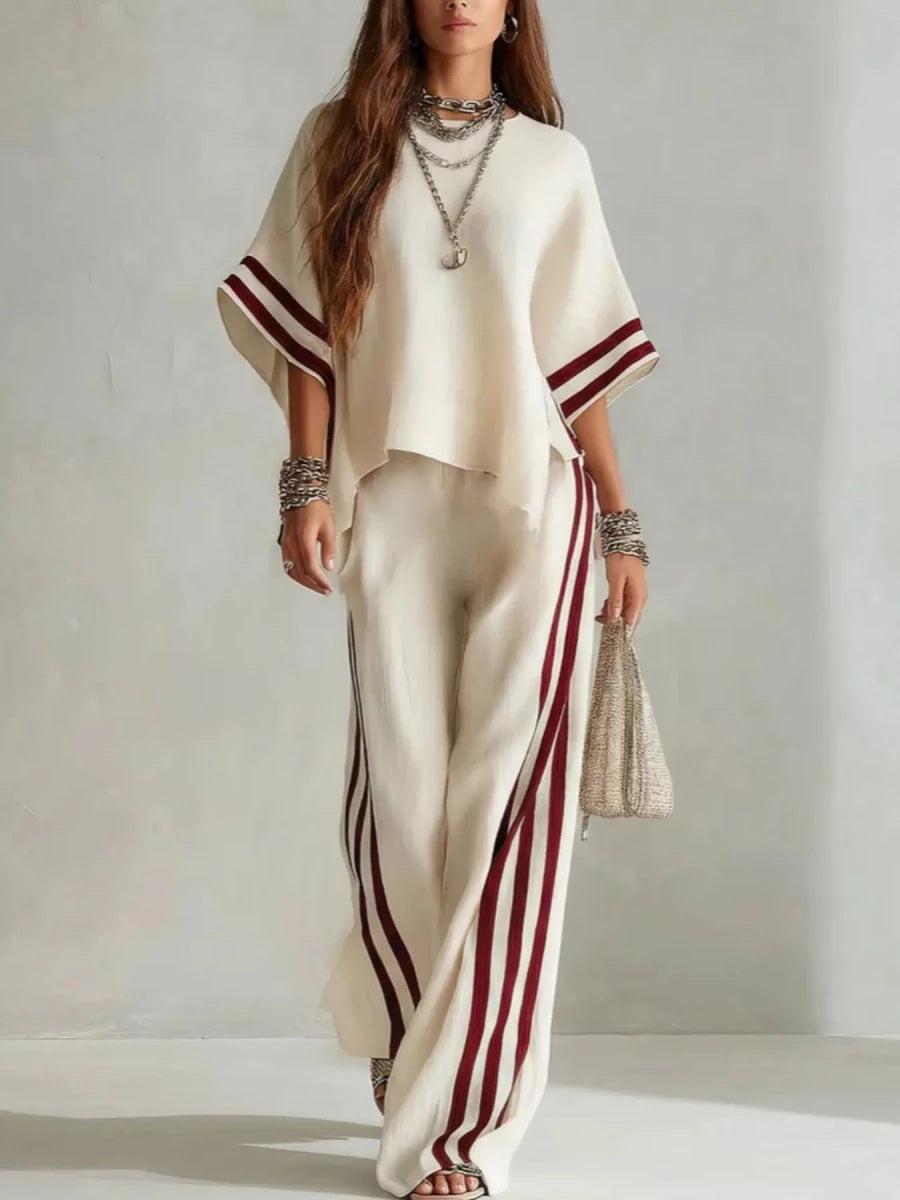 Faye Striped 3/4 Sleeve Top and Pants Set - WowStore.live
