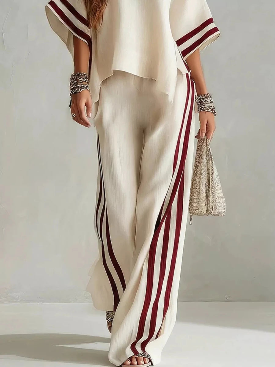 Faye Striped 3/4 Sleeve Top and Pants Set - WowStore.live