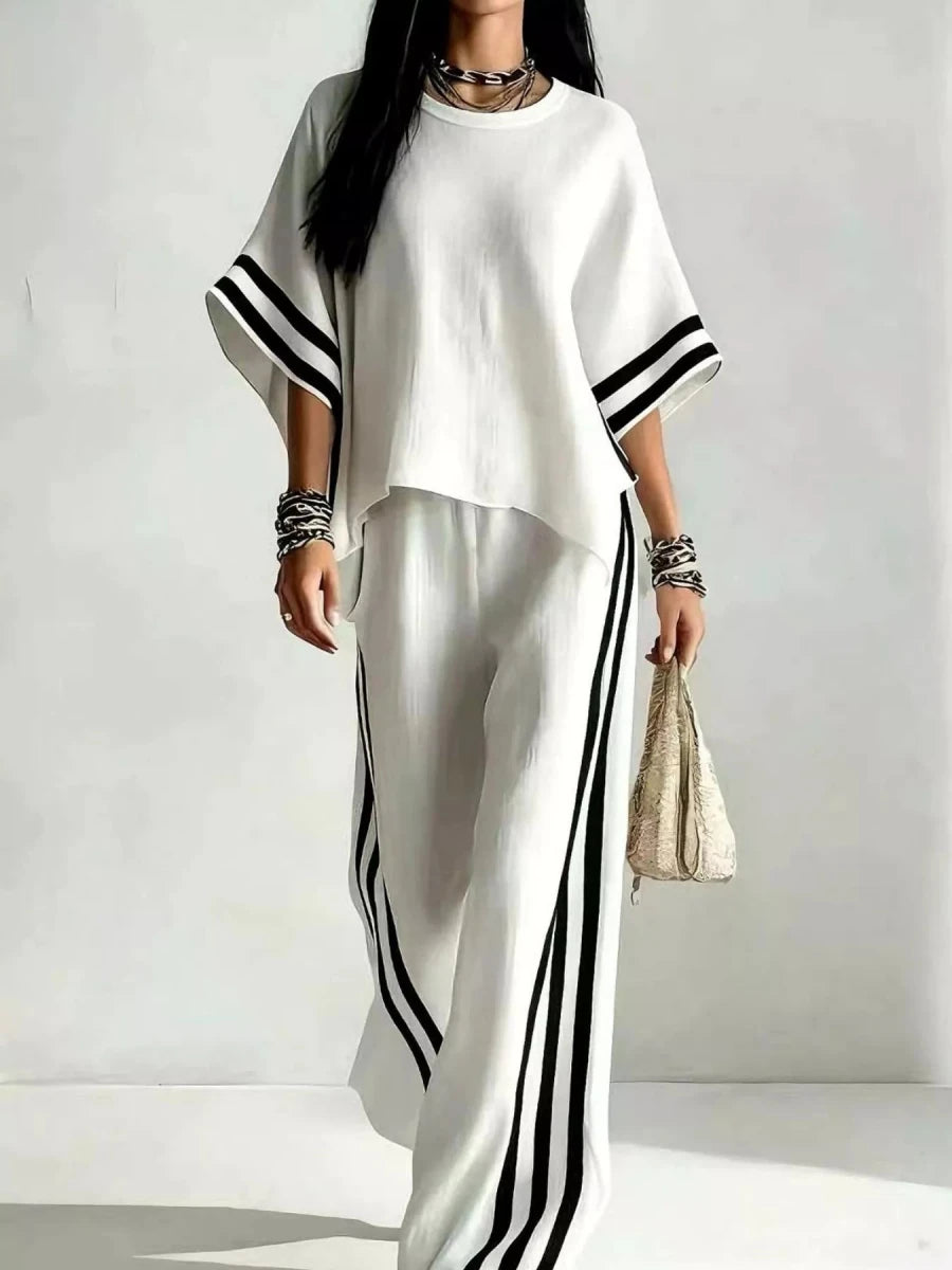 Faye Striped 3/4 Sleeve Top and Pants Set - WowStore.live