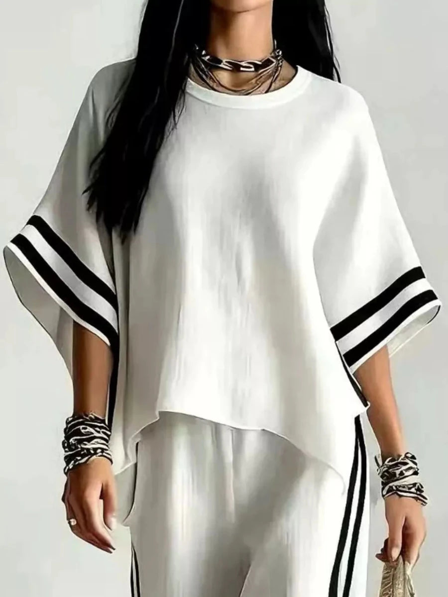 Faye Striped 3/4 Sleeve Top and Pants Set - WowStore.live