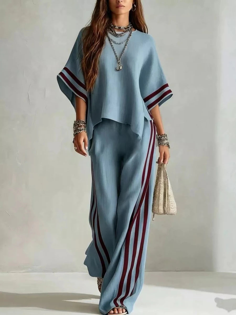 Faye Striped 3/4 Sleeve Top and Pants Set - WowStore.live