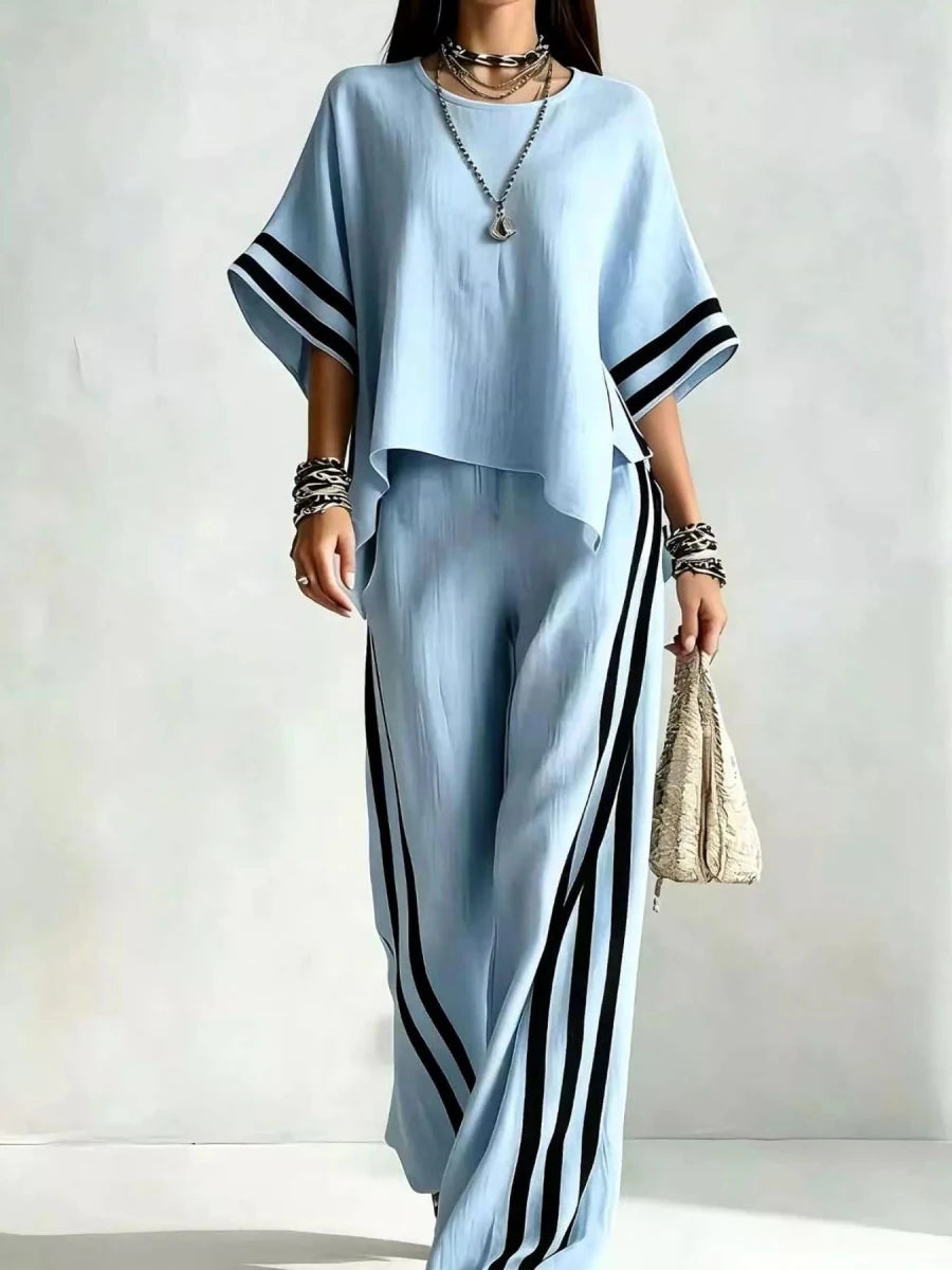 Faye Striped 3/4 Sleeve Top and Pants Set - WowStore.live