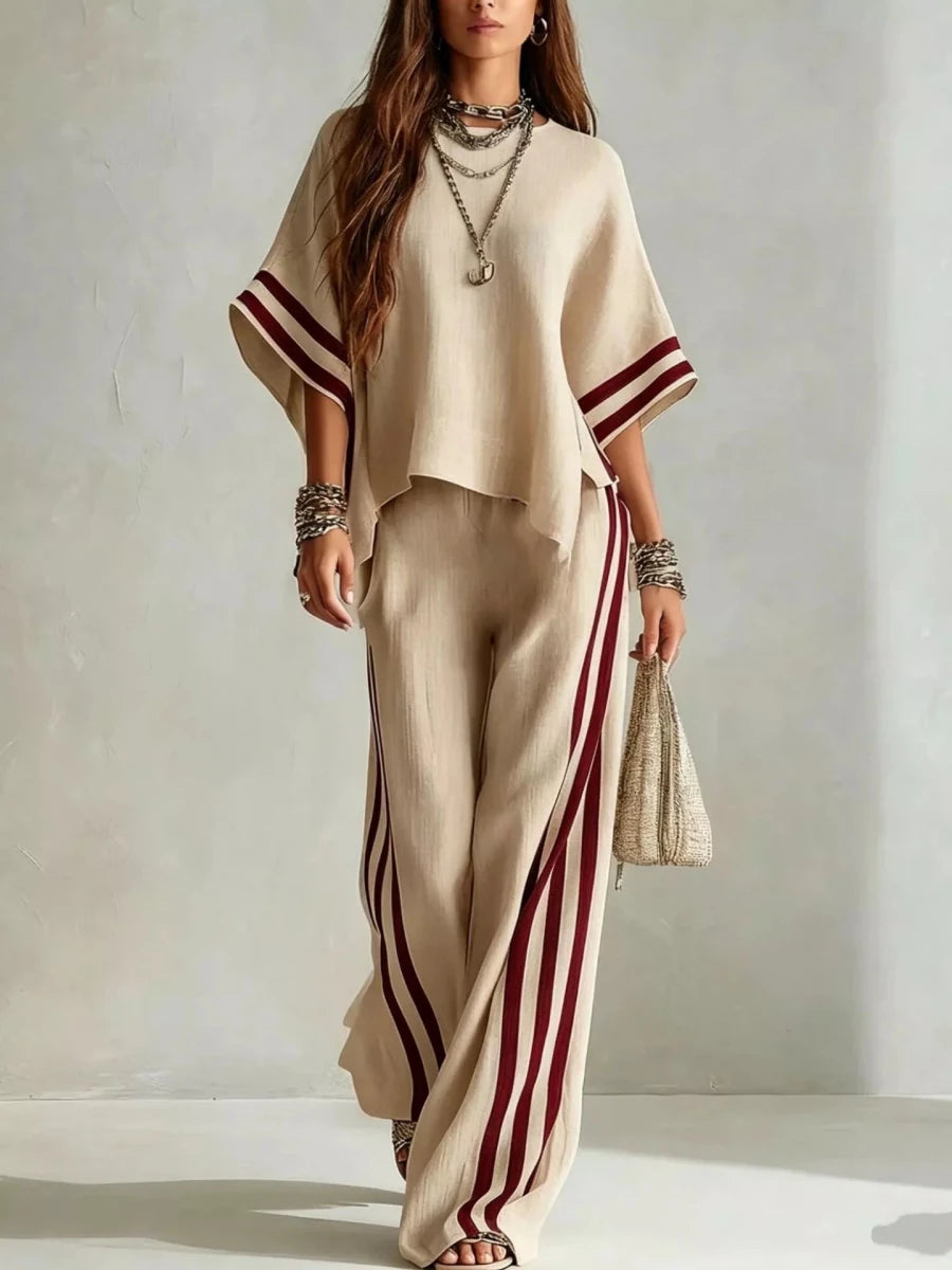 Faye Striped 3/4 Sleeve Top and Pants Set - WowStore.live