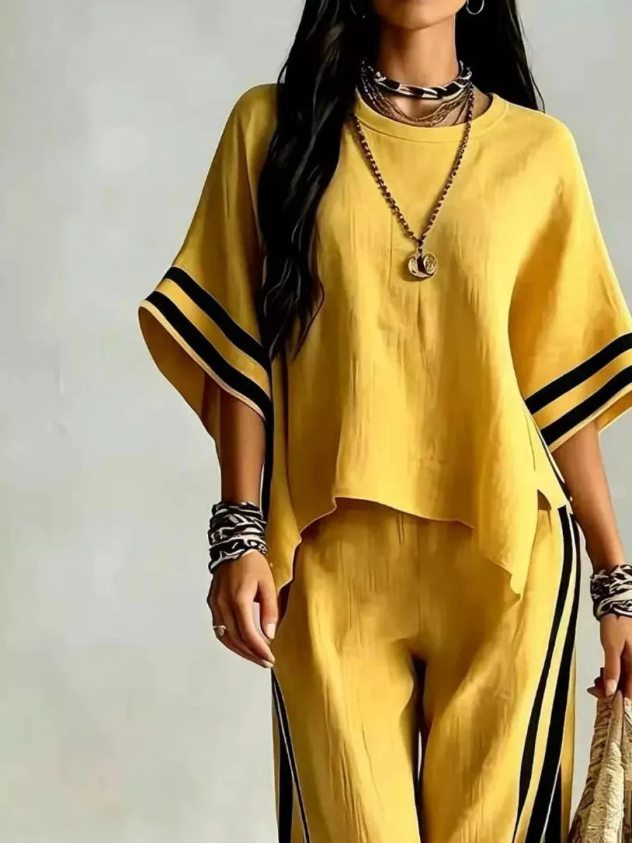 Faye Striped 3/4 Sleeve Top and Pants Set - WowStore.live
